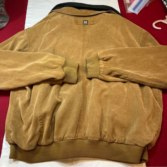 Rainforest 90s BROWN LEATHER BOMBER plaid wool lined Jacket MEN XL Pockets biker - Picture 7 of 13